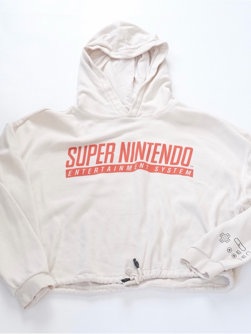 Super Nintendo Cream Off-White Crop Hoodie - Women's Size Large
